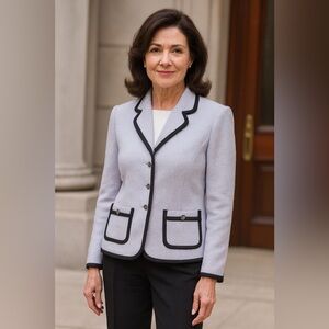 St. John Collection Pale Pastel blue tipped blazer jacket with buttons size 10